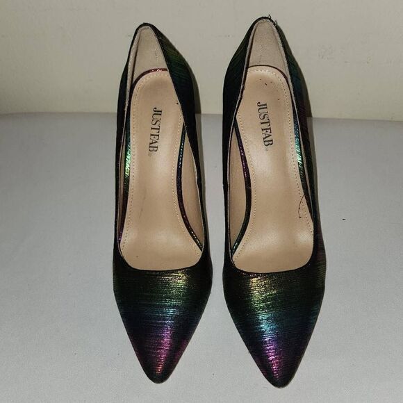 JUSTFAB Karris Multi Color Striped Shimmer Point Toe Pump, Sz. 9, Nwt - Picture 2 of 6